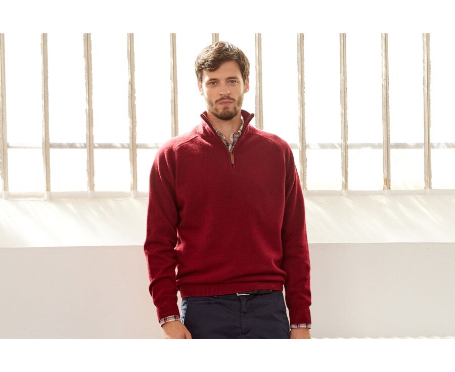 Pull homme laine col zippé Rouge Sombre - KENNETH