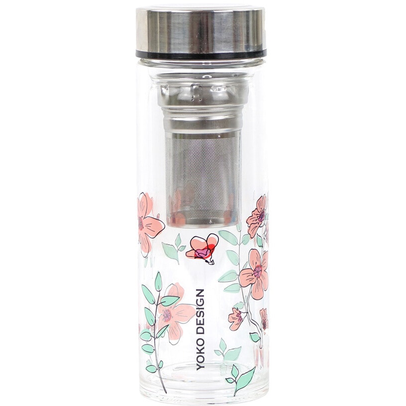 Théière en verre - Garden par'tea - Motifs fleurs roses - 350 ml