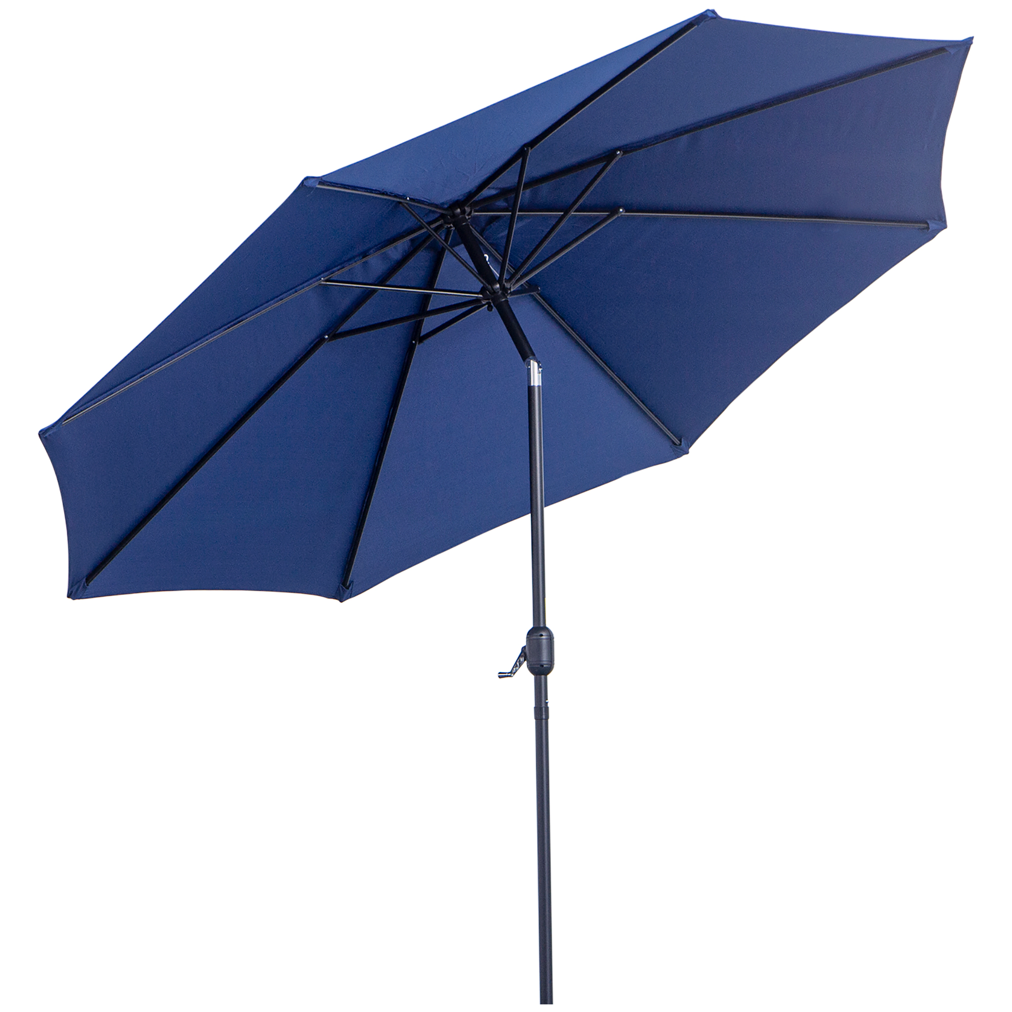 Guarda-sol de jardim Outsunny Ø295x250 cm com manivela, guarda-sol externo com mecanismo de inclinação e mastro de metal removível para terraço, piscina e pátio, azul.