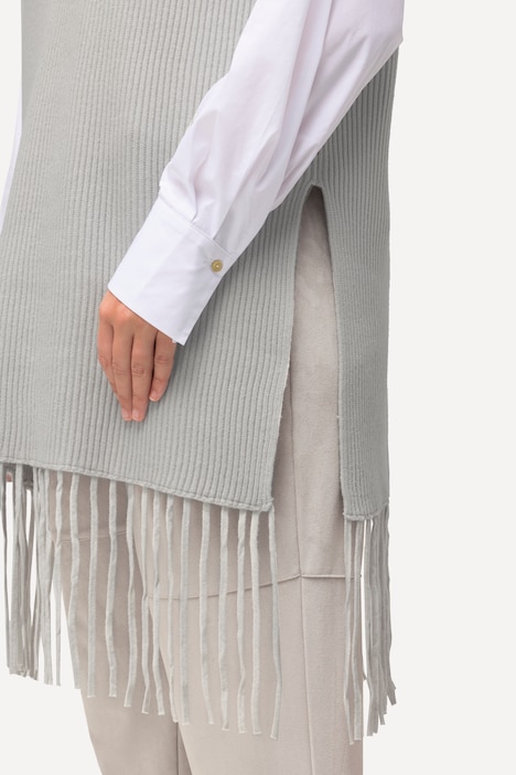 Pullunder, Fransensaum, oversized, Rundhals, ärmellos