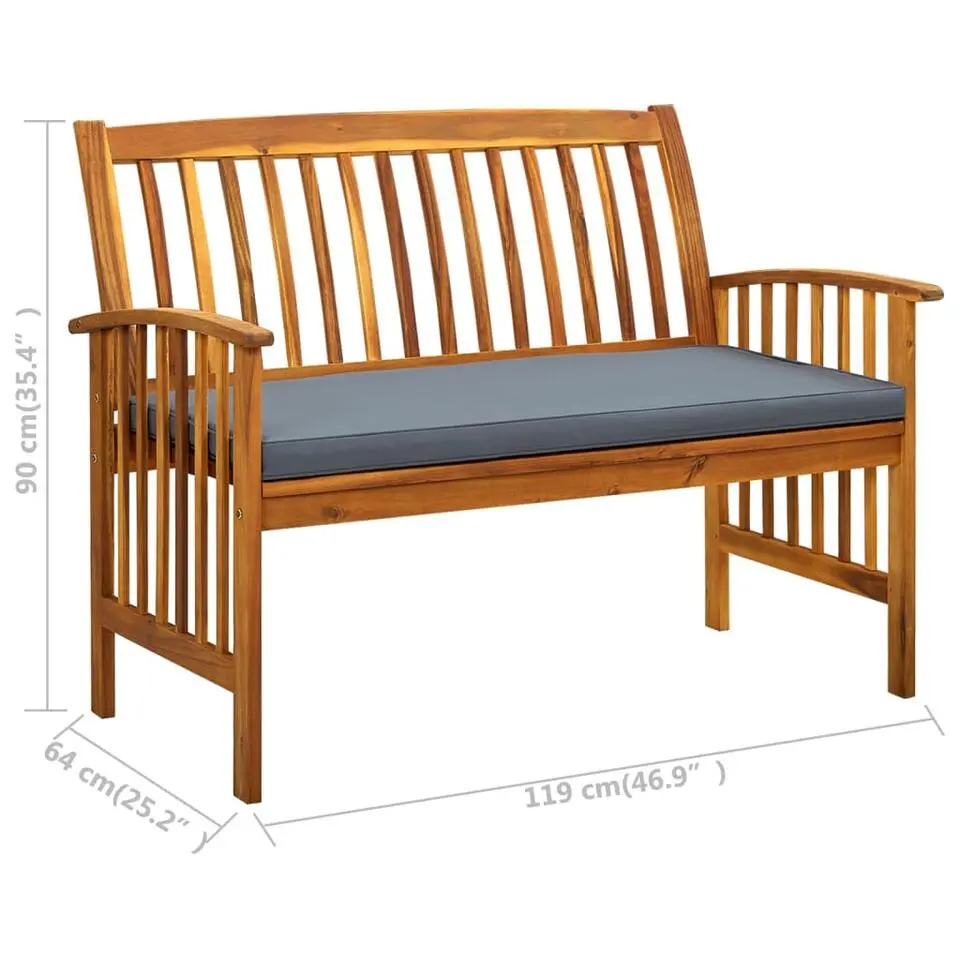 vidaXL - Tuinbank - Donkergrijs - Acaciahout - 119 cm - Met kussen