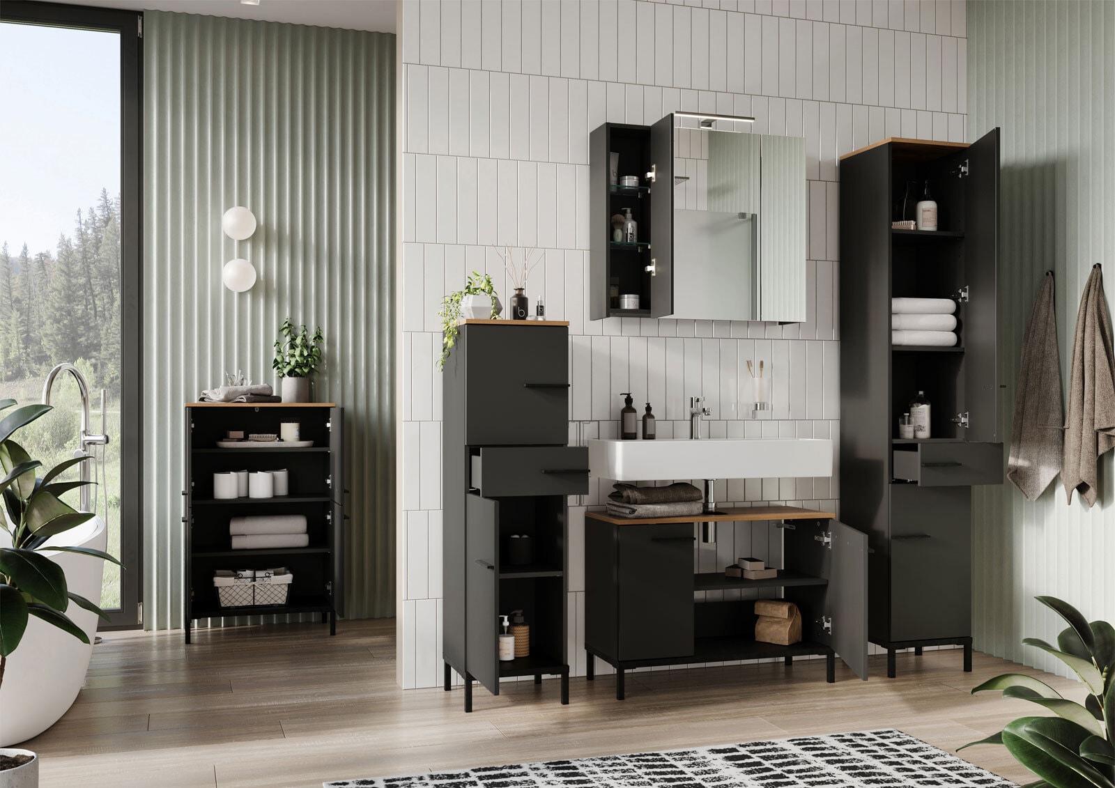 Unterschrank YONKERS 34 x 123 cm Graphit/ Navarra Eiche
