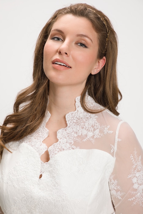 Braut-Dirndl, Spitze, Stehkragen, 3/4-Ärmel, Brautkleid