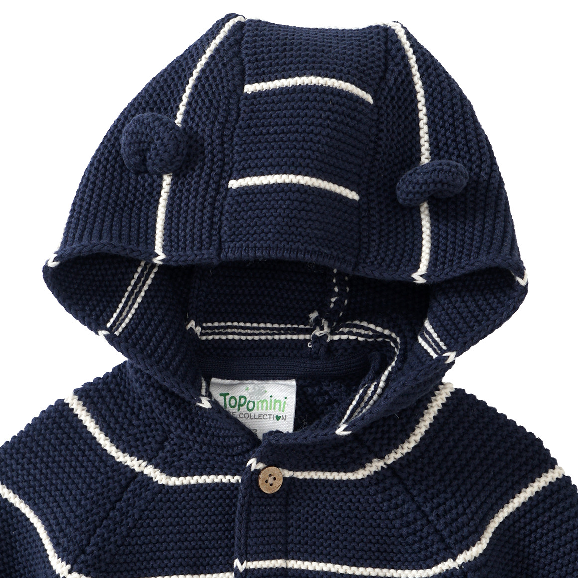 Topomini Pure Collection Newborn Strickjacke mit Öhrchen an der Kapuze dunkelblau