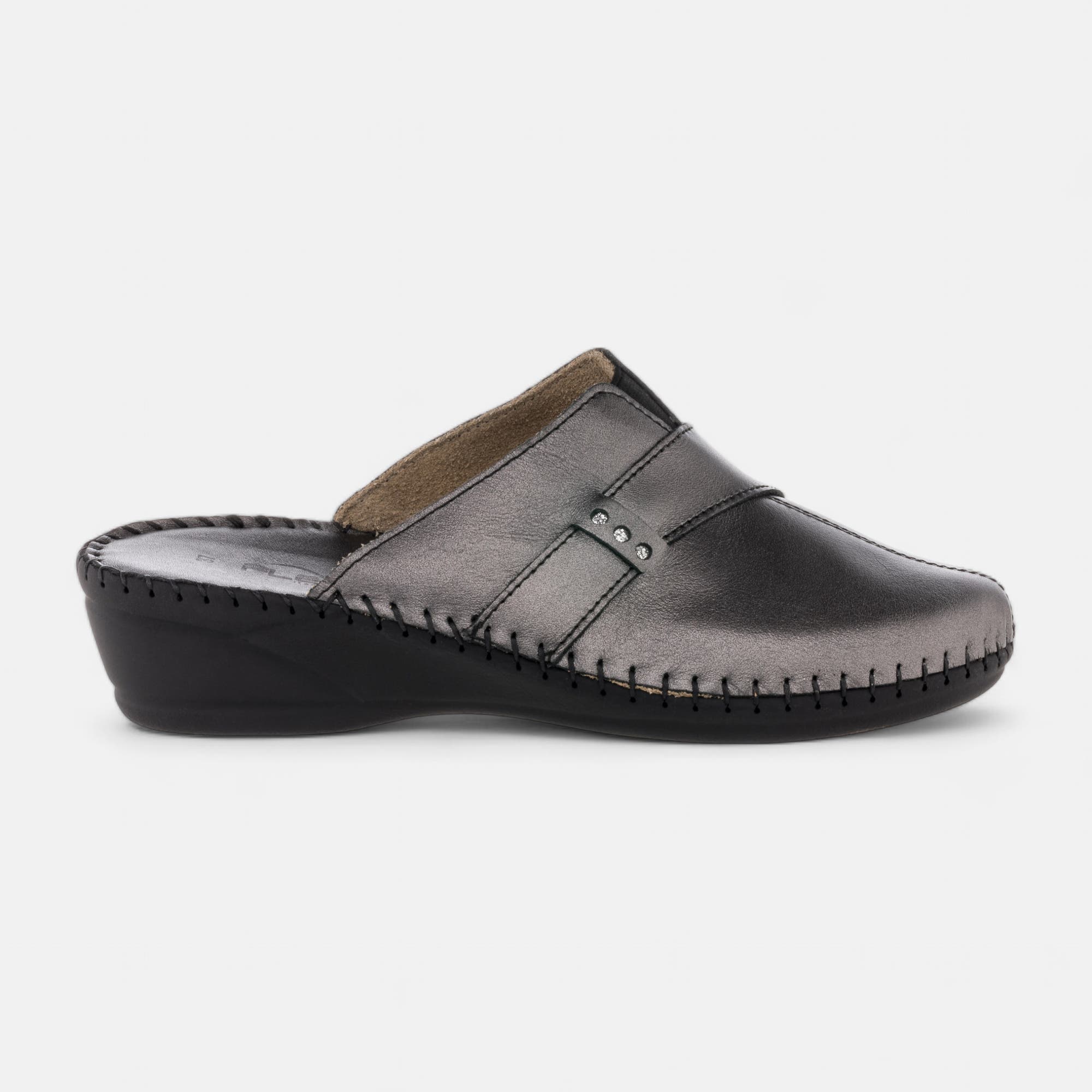 Pantoufles mules Femme en cuir gris