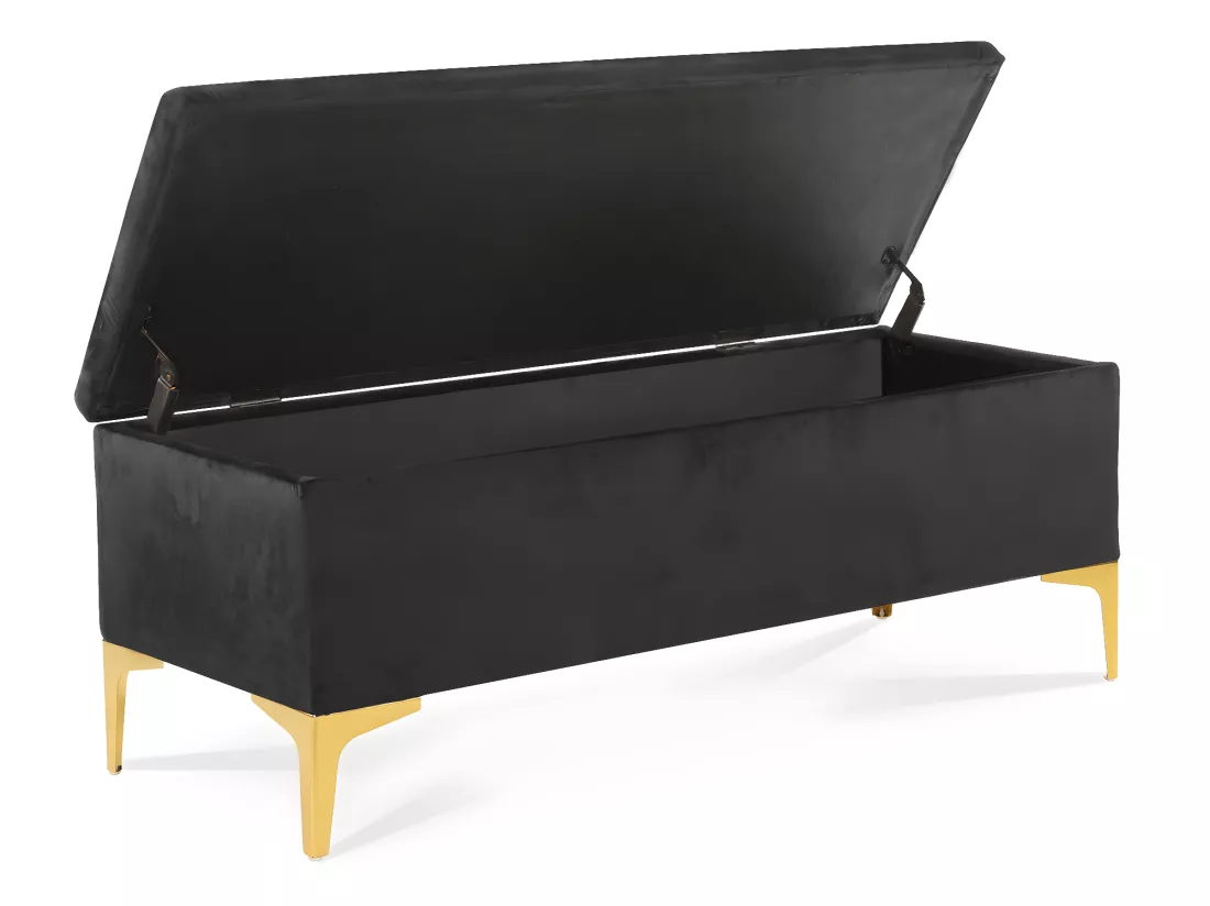 Banquette Coffre Chloé velours Noir pieds or