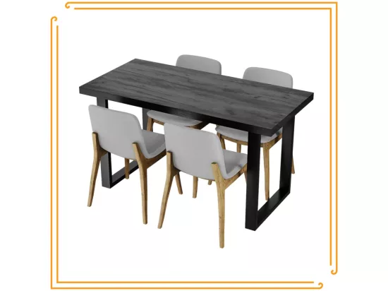 Table de cuisine pour salle à manger Loft en bois foncé avec pieds noirs.