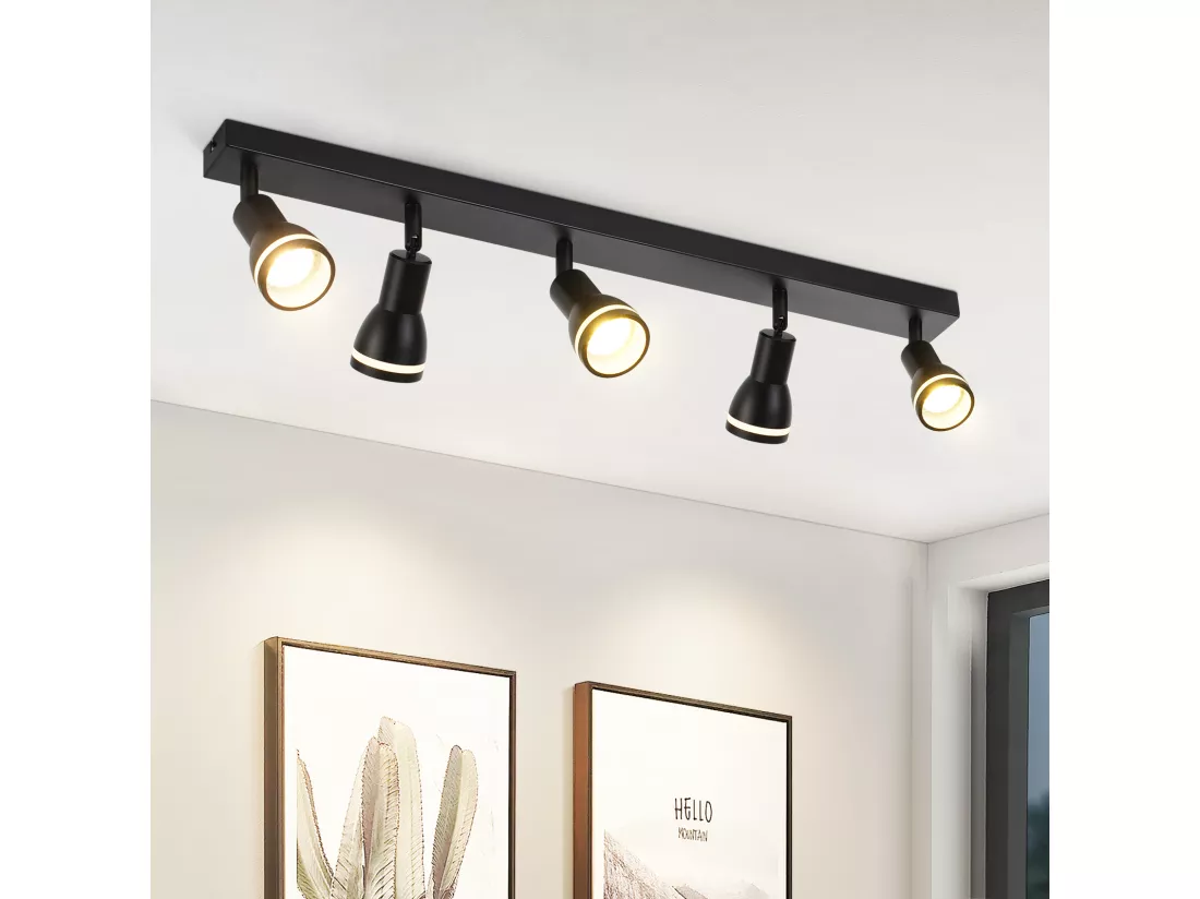NETTLIFE Plafonnier 5 Spots Noir : Plafonnier Métal GU10 Spots Pivotant Intérieur pour cuisine bureau salon chambre à coucher, Sans ampoules