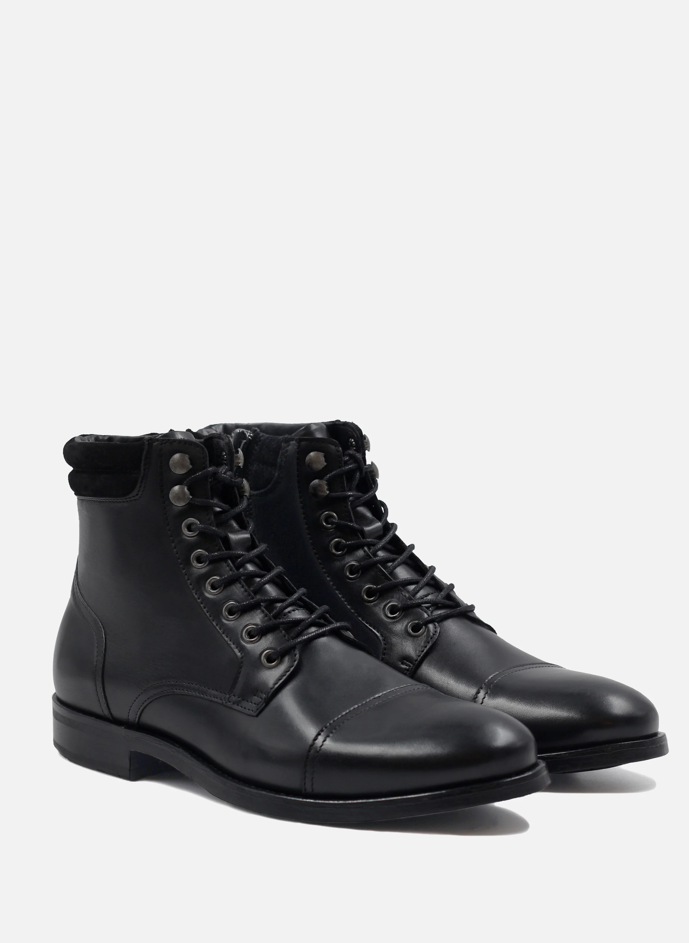 Ranger boots à col cuir lisse | Noir