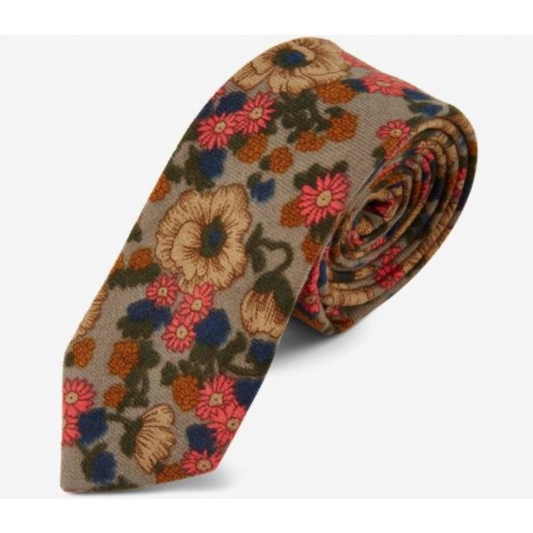 Gravata Floral Retro em Tons Cinza