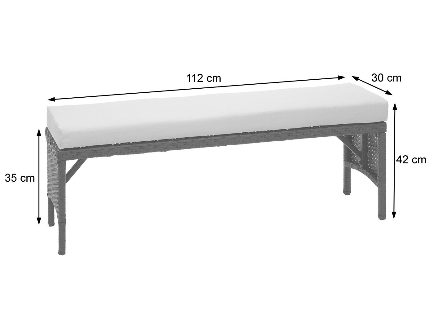 Poly-Rattan Sitzbank MCW-G16, Gartenbank Rattanbank, Gastronomie 112cm ~ grau, Kissen dunkelgrau