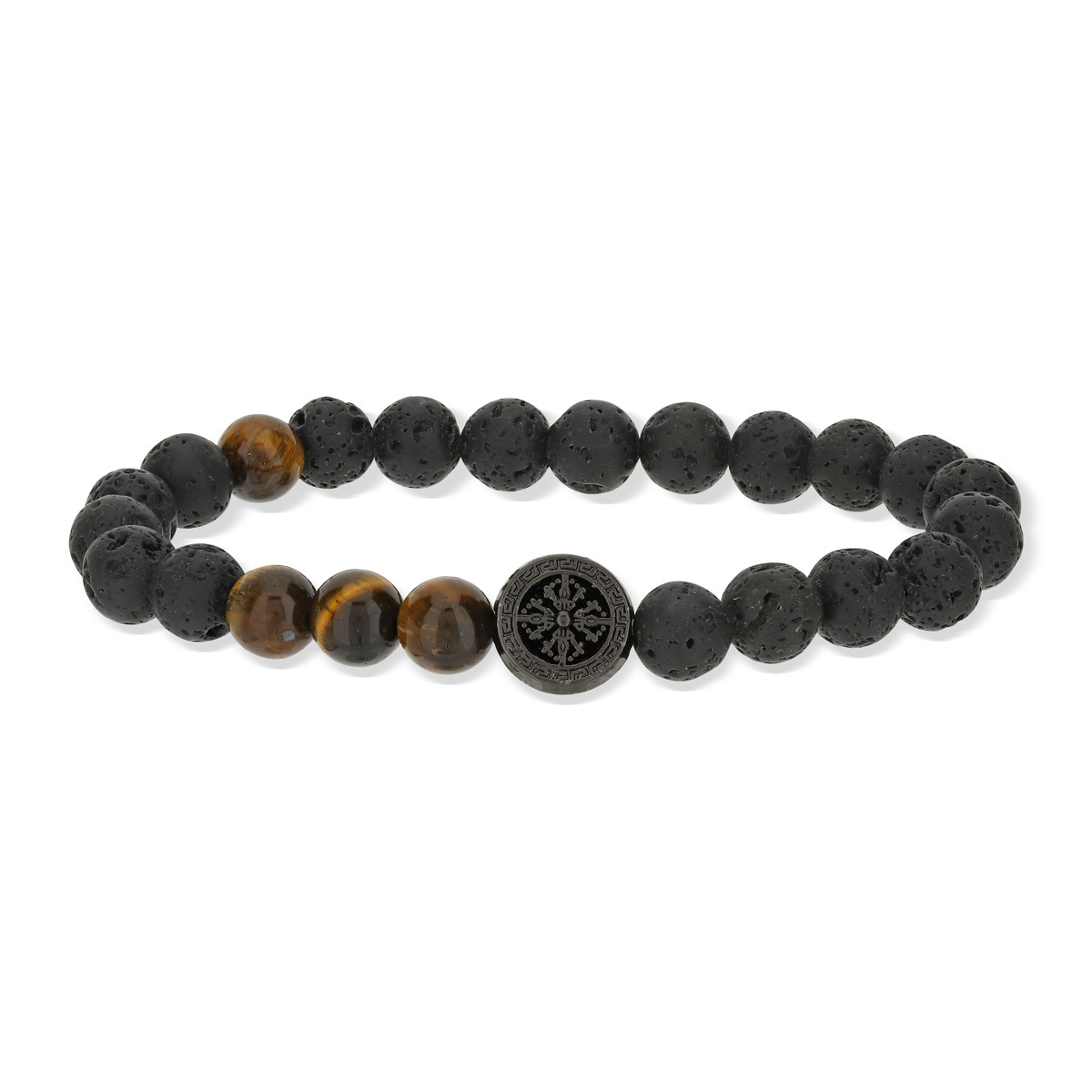 Bracelet pierres de lave et oeil de tigre 19 cm