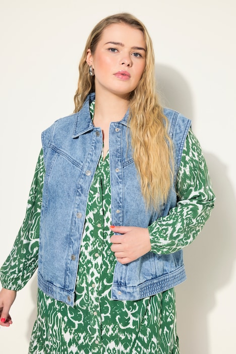 Jeans-Weste, Loose Fit, Hemdkragen, seitlich elastischer Saum
