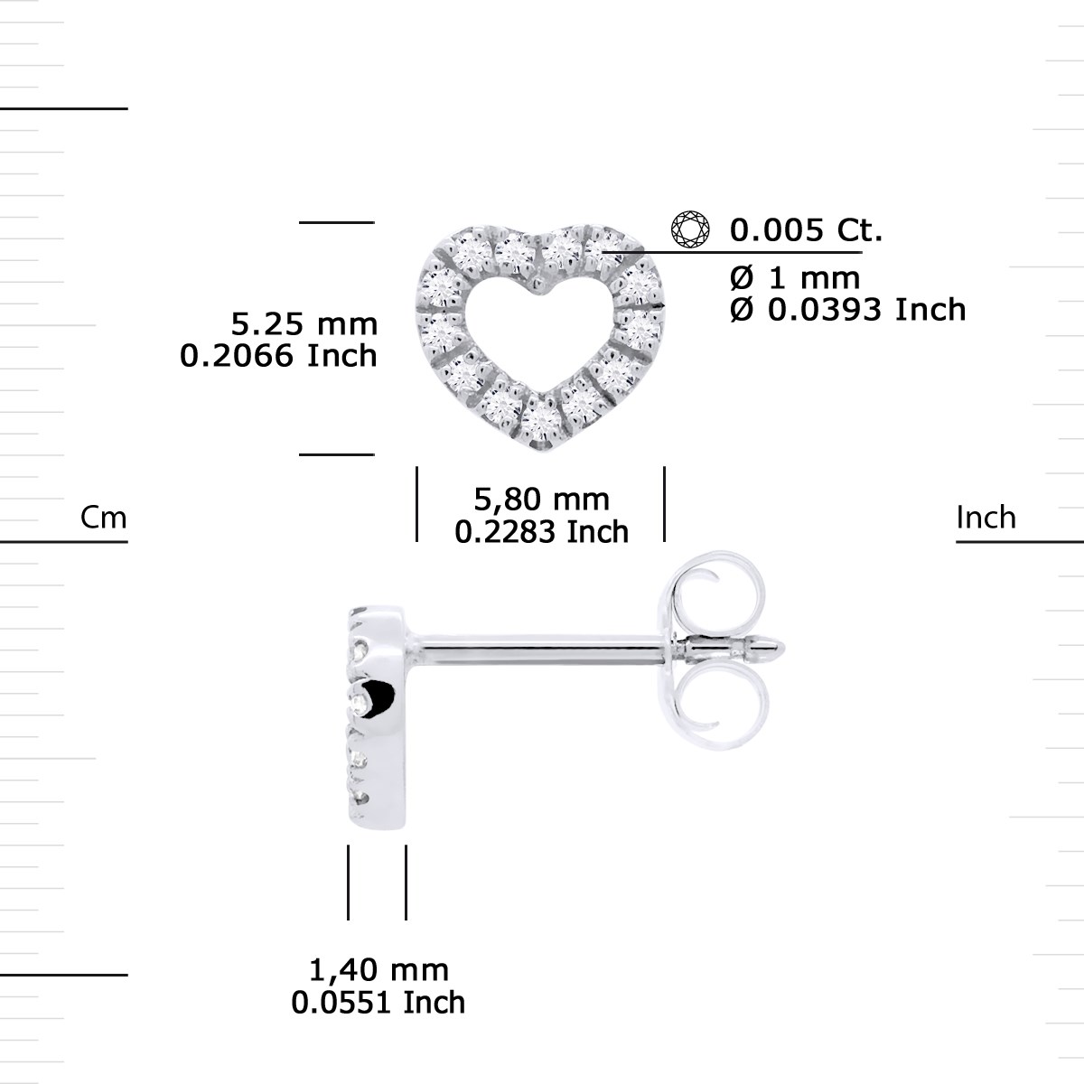 Boucles d'Oreilles Diamant 0,080 Cts Coeurs Or Blanc
