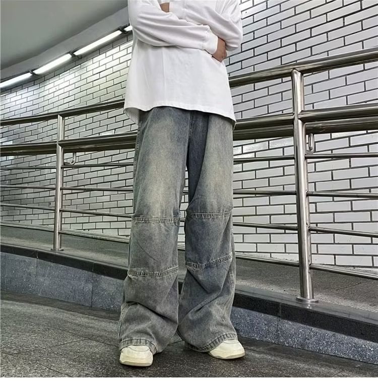 Kenning - Mid Rise Washed Wide Leg Jeans