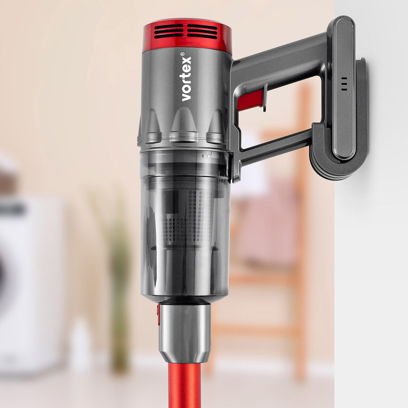 Vortex Aspirateur balai 2 en 1 sans fil gris/rouge - 23.5x23x119.5 cm