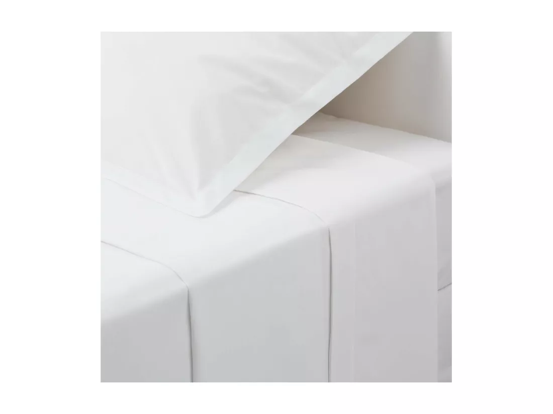 Drap plat 2 Personnes en Coton Blanc 240 x 290 cm