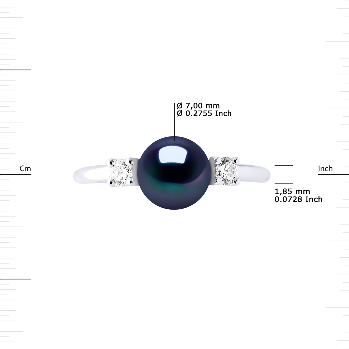 Bague Ajustable Perle d'Eau Douce 7-8 mm Noire et Oxydes de Zirconium Argent 925