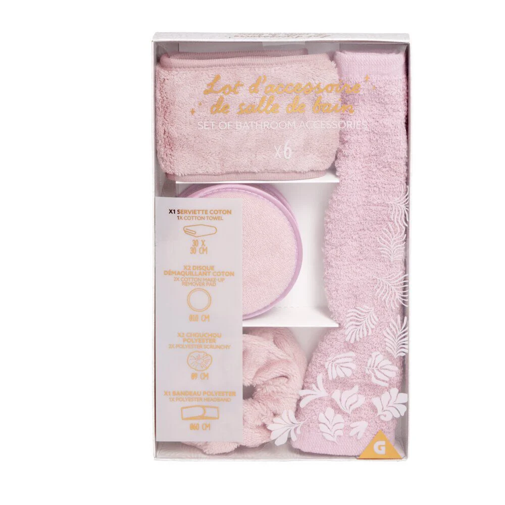Set de bain femme avec serviette/disque démaquillant/chouchou/bandeau