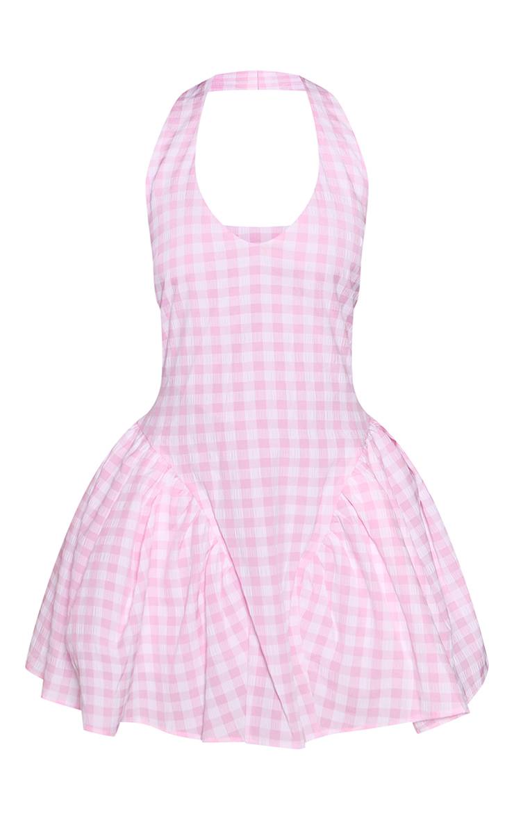 Rose Robe Courte Trapèze À Col Licou En Vichy Rose Petite