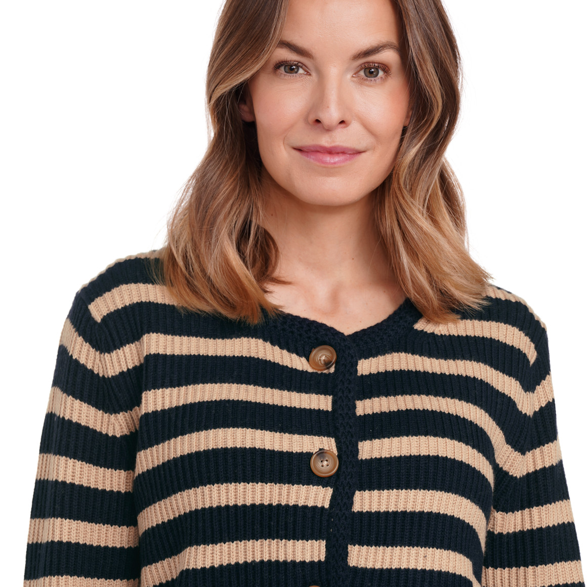 Gina Benotti Damen Strickjacke mit Woll-Anteil dunkelblau / beige