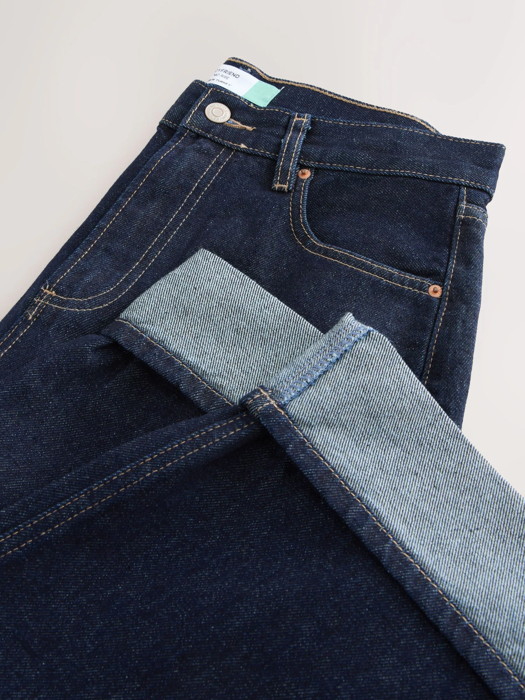 Blauw met wassing - Boyfriend-jeans met omslag