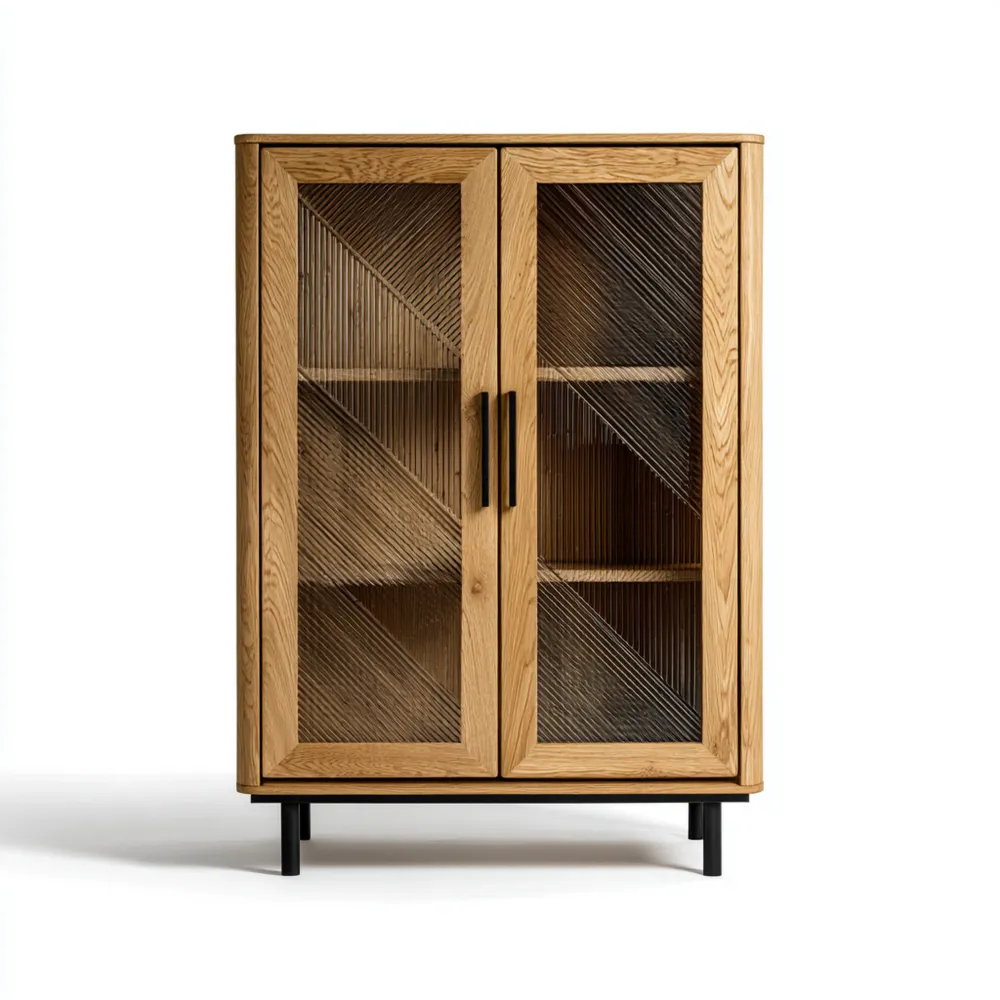 Vitrine 100x40x150 cm aus Holz mit Glastüren – Eichenoptik – Moderne G