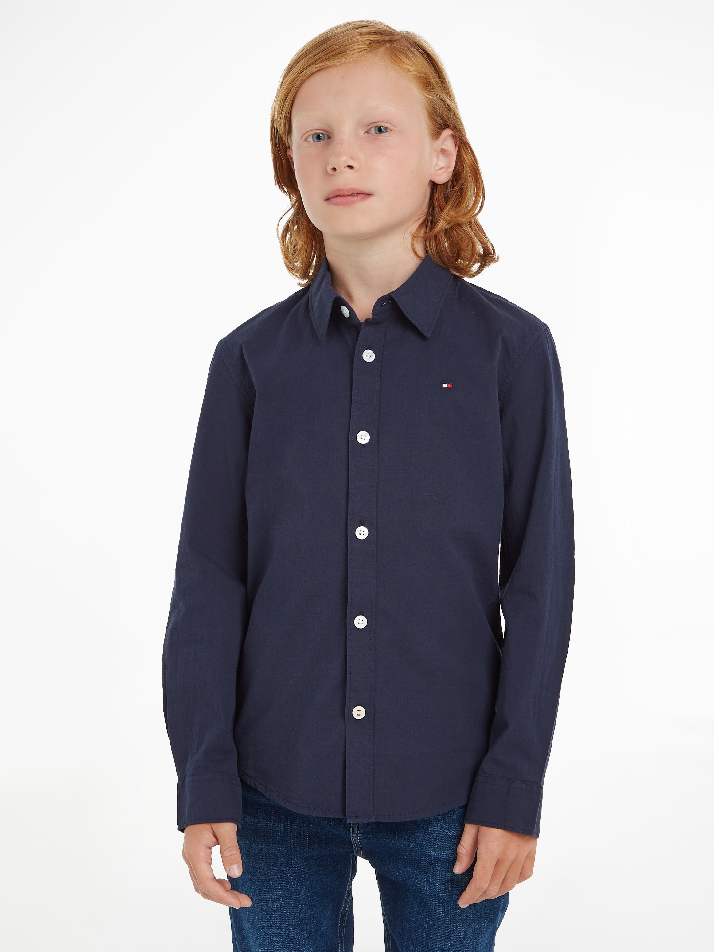 Tommy Hilfiger Langarmhemd »SOLID STRETCH POPLIN SHIRT L/S«, Kinder Kids Junior MiniMe,für Jungen