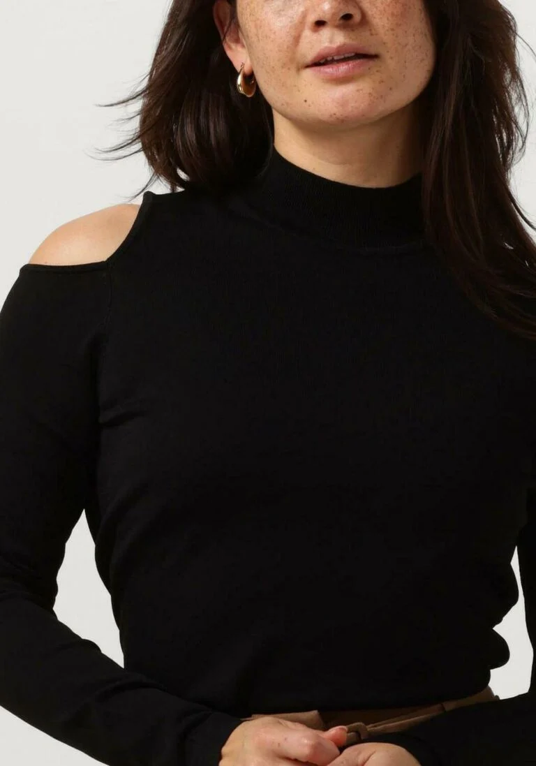 SUMMUM zwarte summum trui bare shoulder top dull viscose polyamide knit