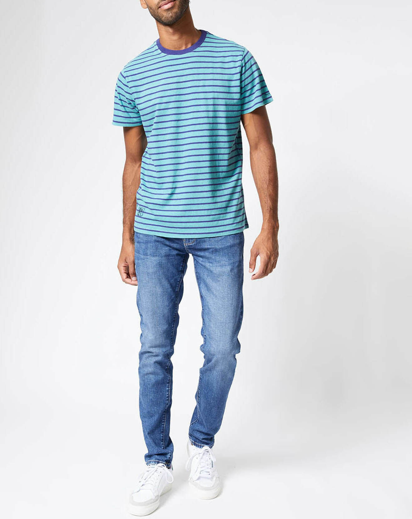 Pepe Jeans T-Shirt en Lin mélangé Rayures Sammy vert/bleu
