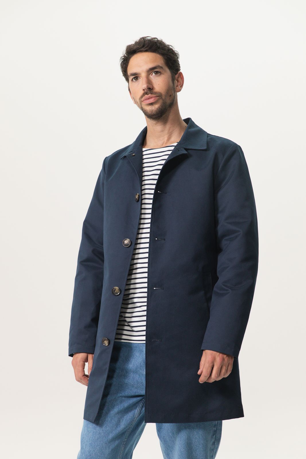 Donkerblauwe Mackintosh jas