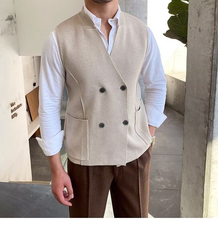 Sinlarity - V-hals dubbelrijs trui vest