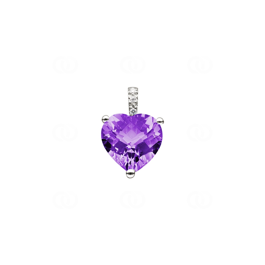 Anhänger 750/18 K Gelbgold Herz mit Amethyst und Diamanten 0.01 ct H/si
