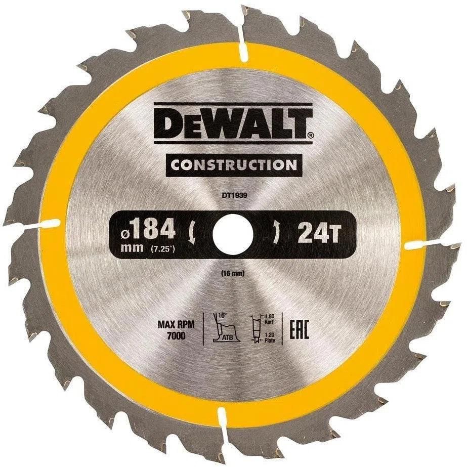 DeWALT Cirkelzaagblad voor Hout | Construction | Ø 184mm Asgat 16mm 24T - DT1939-QZ