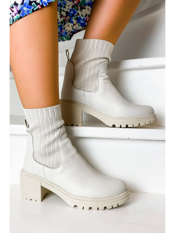 Reqins - Bottines DITA Cuir Grainé Blanc