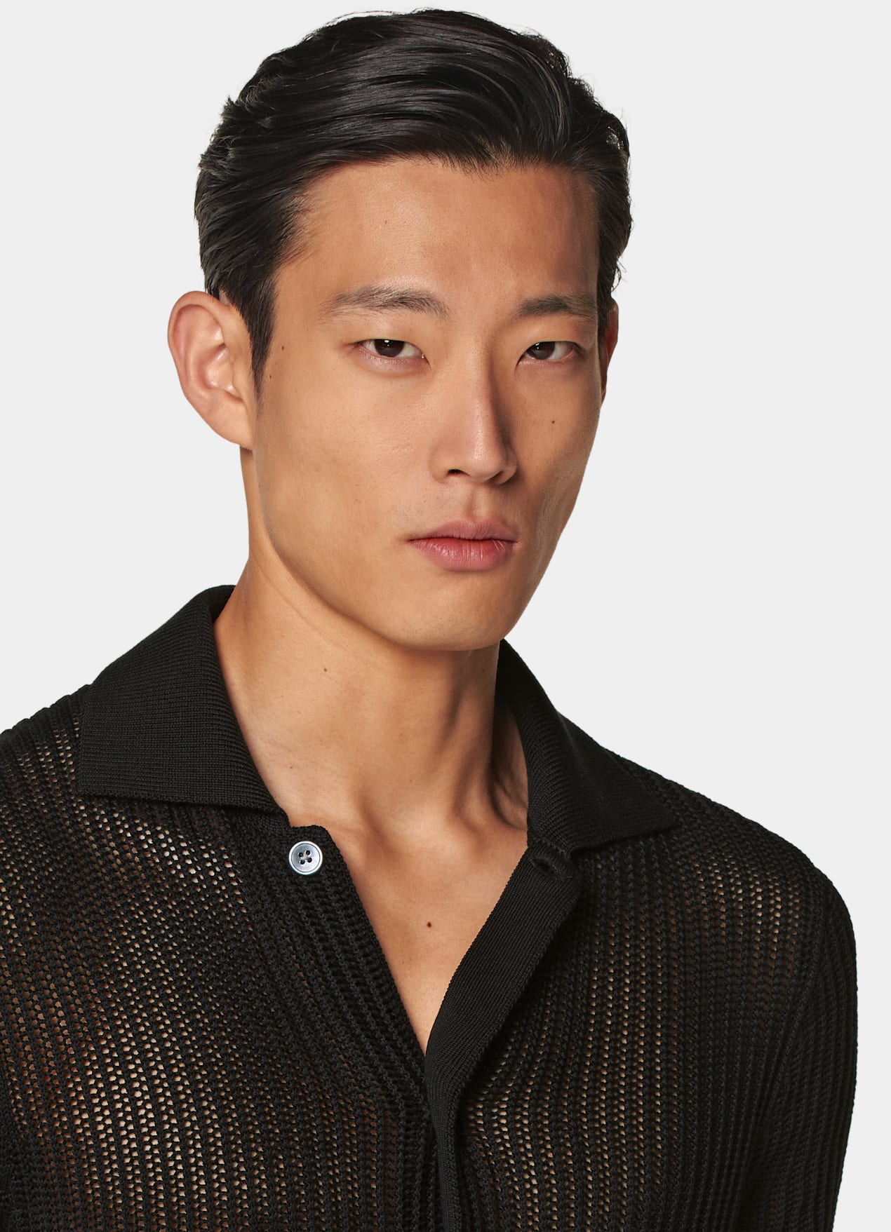 Cardigan à col polo en crochet noir