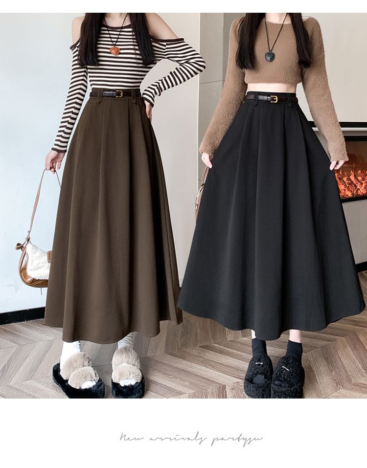 MAVIS - Hoge taille effen maxi A-lijn rok