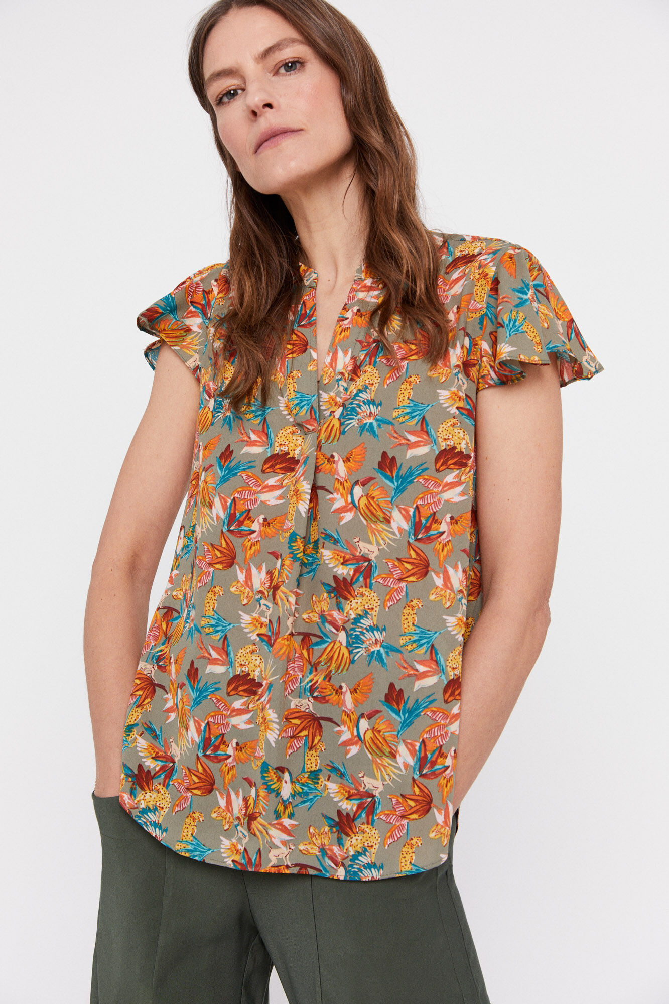 Blusa com mangas franzidas - Estampa amarela