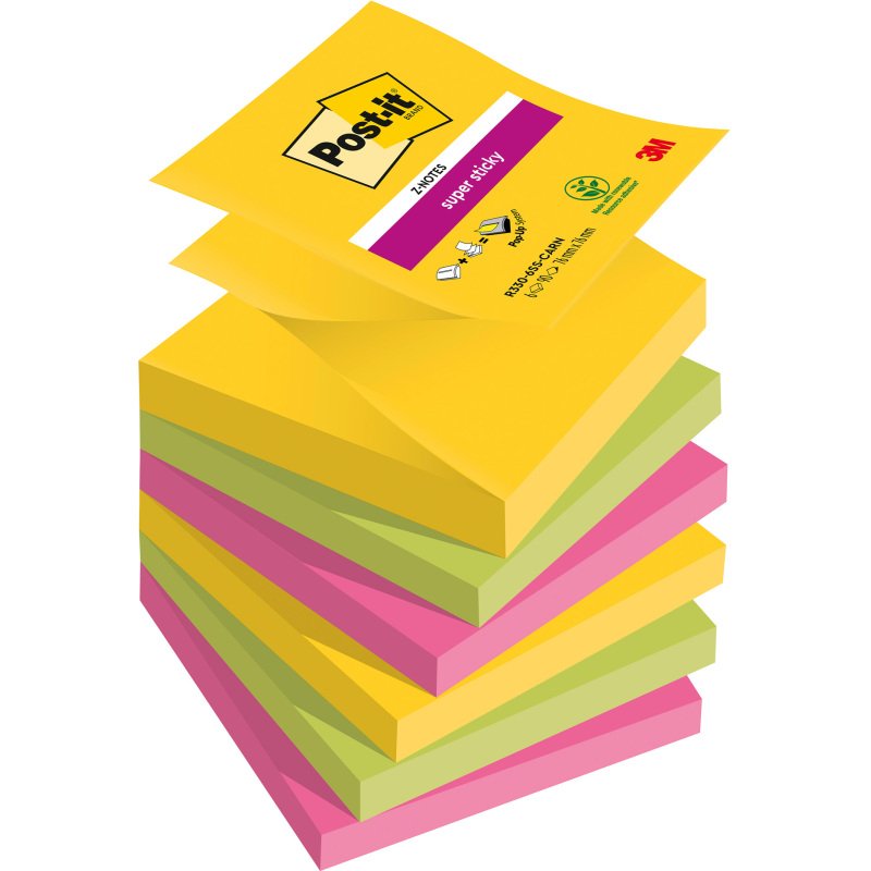 Z-notes repositionnables couleurs Carnival Super Sticky Post-it 76 x 76 mm - bloc de 90 feuilles