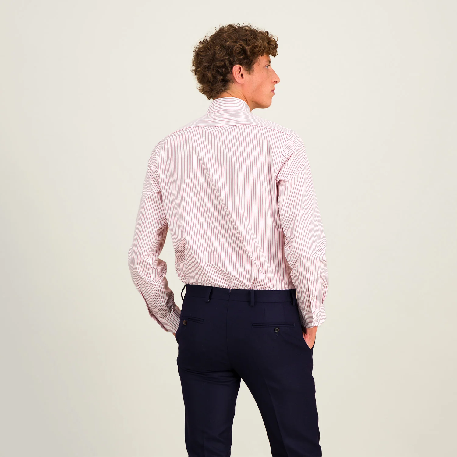 White and red striped double-twisted poplin shirt