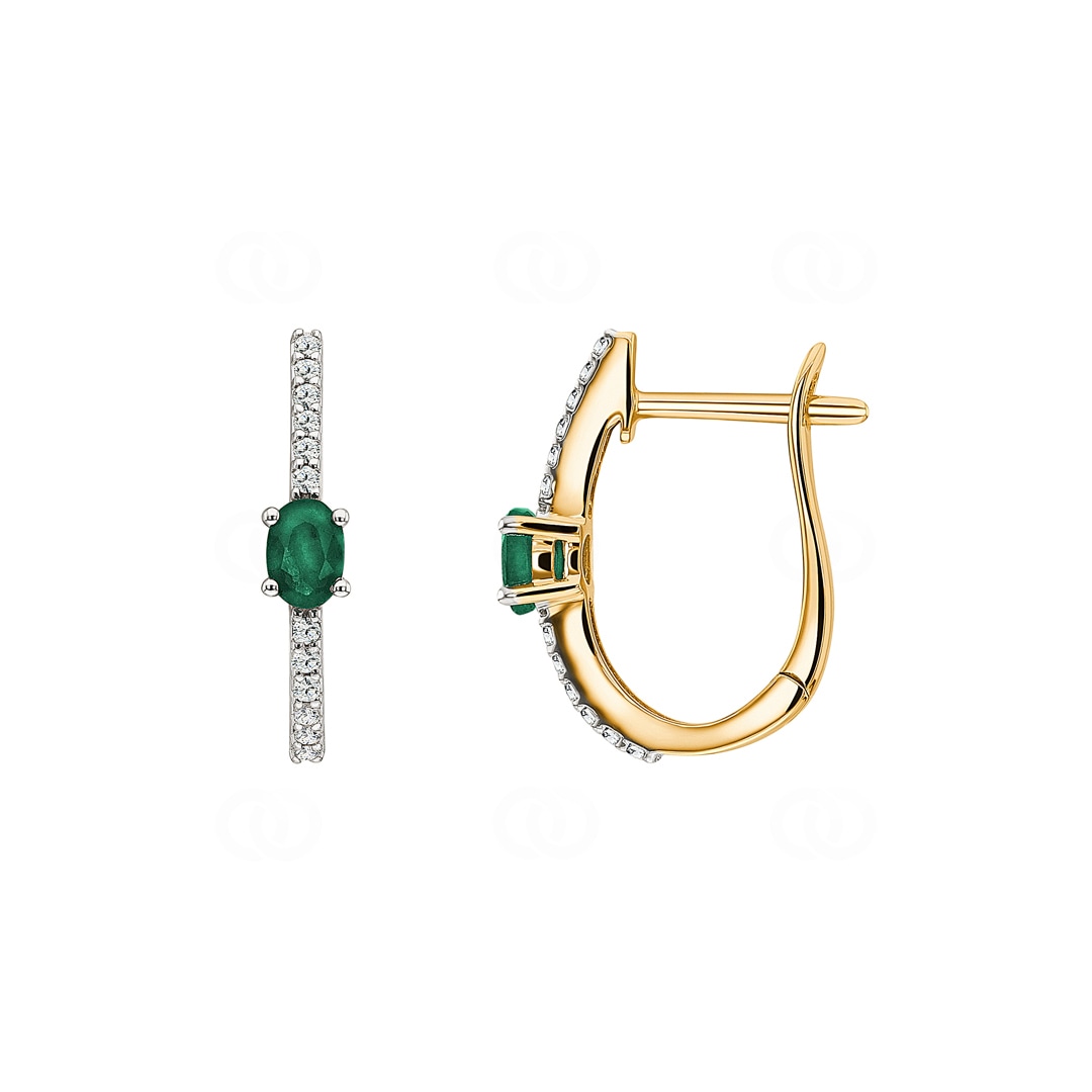 Kreolen 750/18 K Gelbgold mit Smaragd oval & Diamanten 0.12 ct H/si