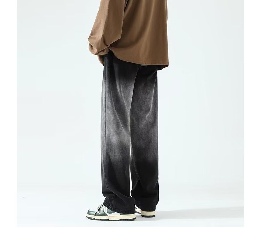 Femilina - Mid Rise Gradient Washed Wide Leg Jeans