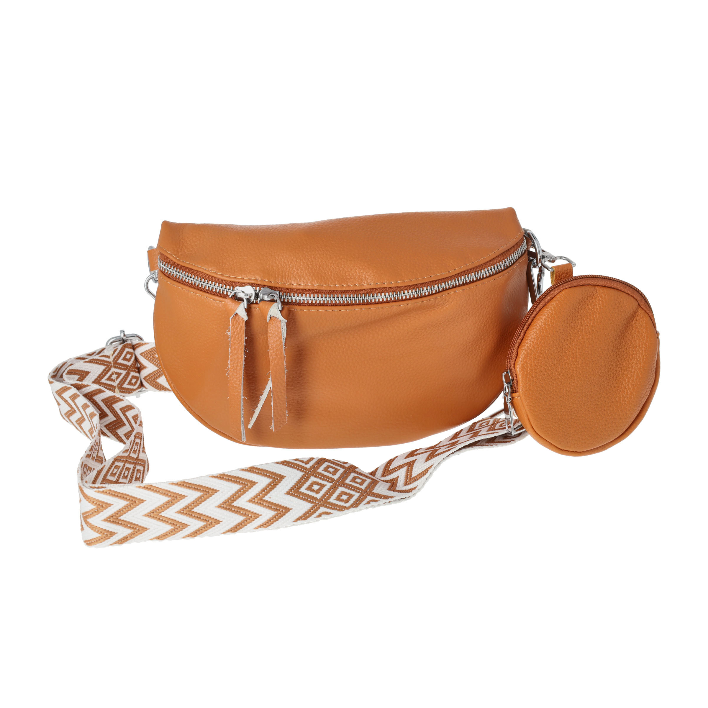 (25x15cm) Echtleder Schultertasche Fashion Crossbody Bag Bauchtasche mit Anhänger - Braun