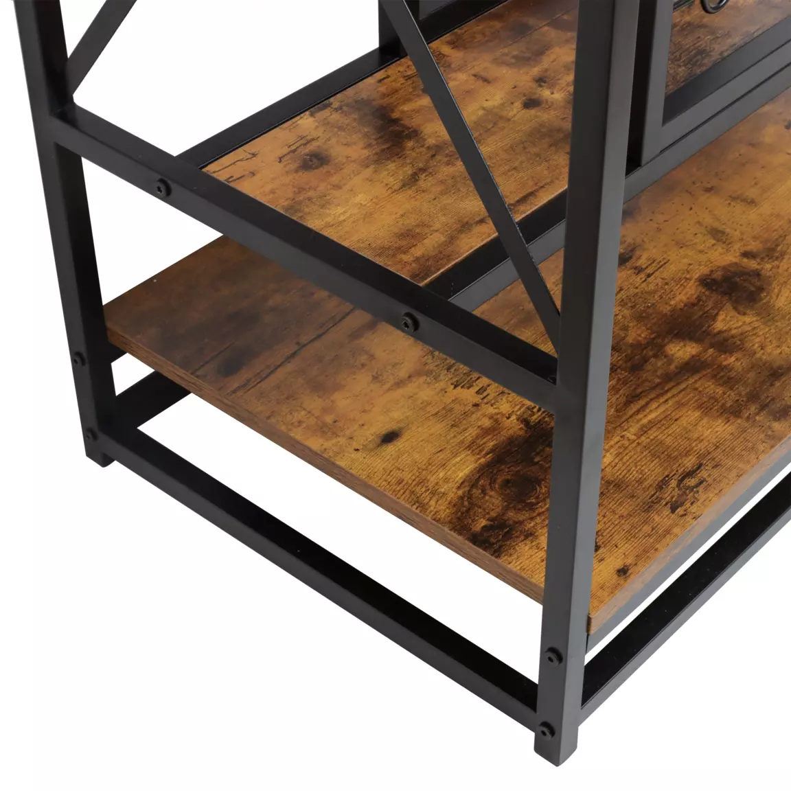 Meuble range-bouteilles industriel 12 emplacements et porte-verres (H86 cm) Louis Marron