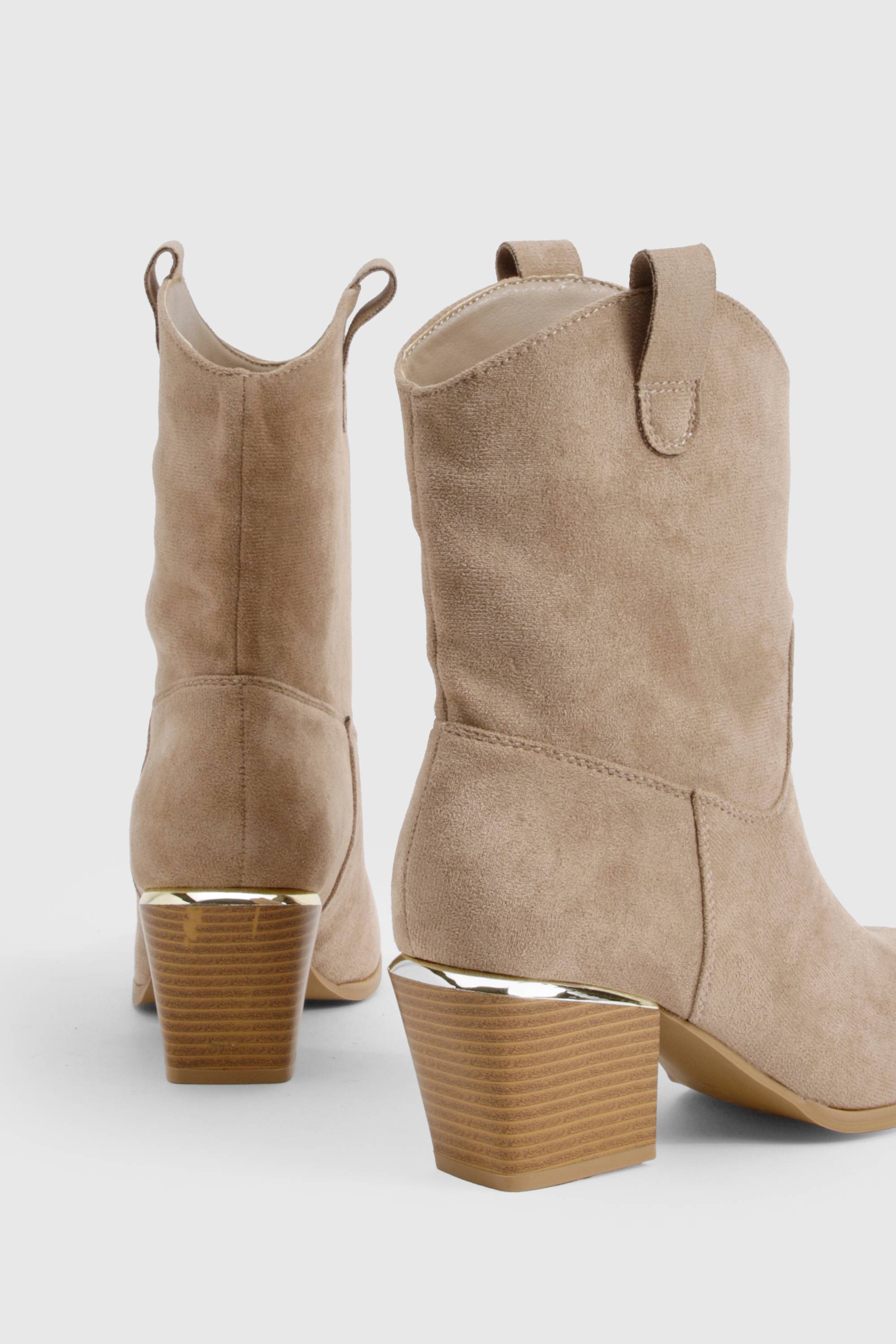 boohoo Faux Suede Bottes Western Mi-Mollet