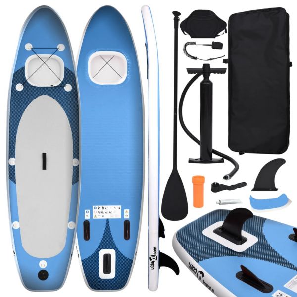 vidaXL Conjunto Prancha de Paddle Sup Insuflável 300x76x10 cm Azul Mar - 93381