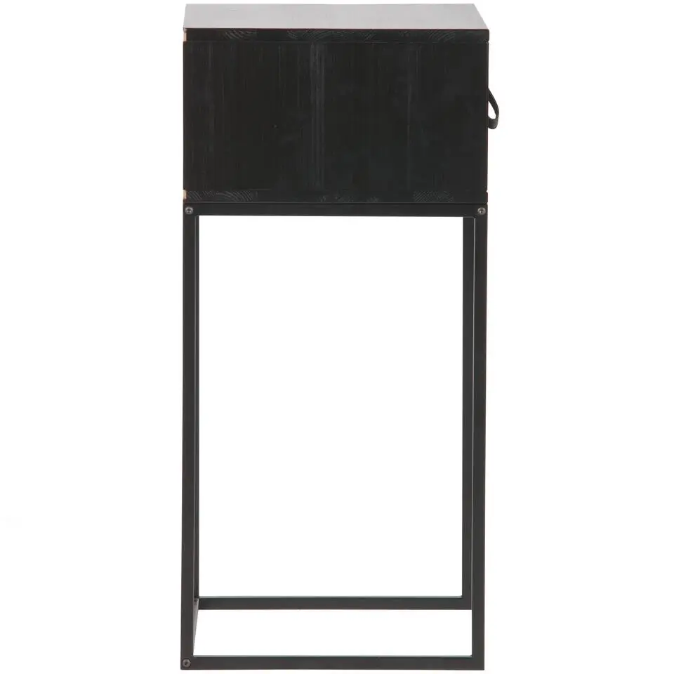 WOOOD Zola Nachtkastje Met Lade - Grenen Geborsteld - Zwart - 74x40x35