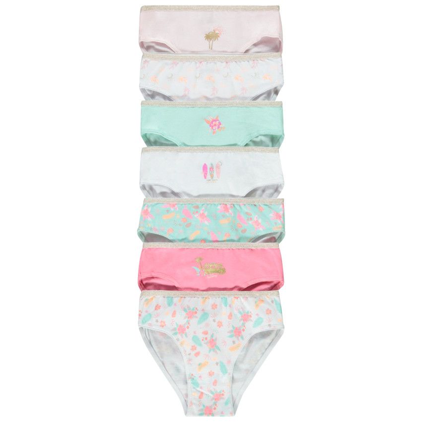 Lot de 7 culottes fantaisies en jersey pour fille - Corail