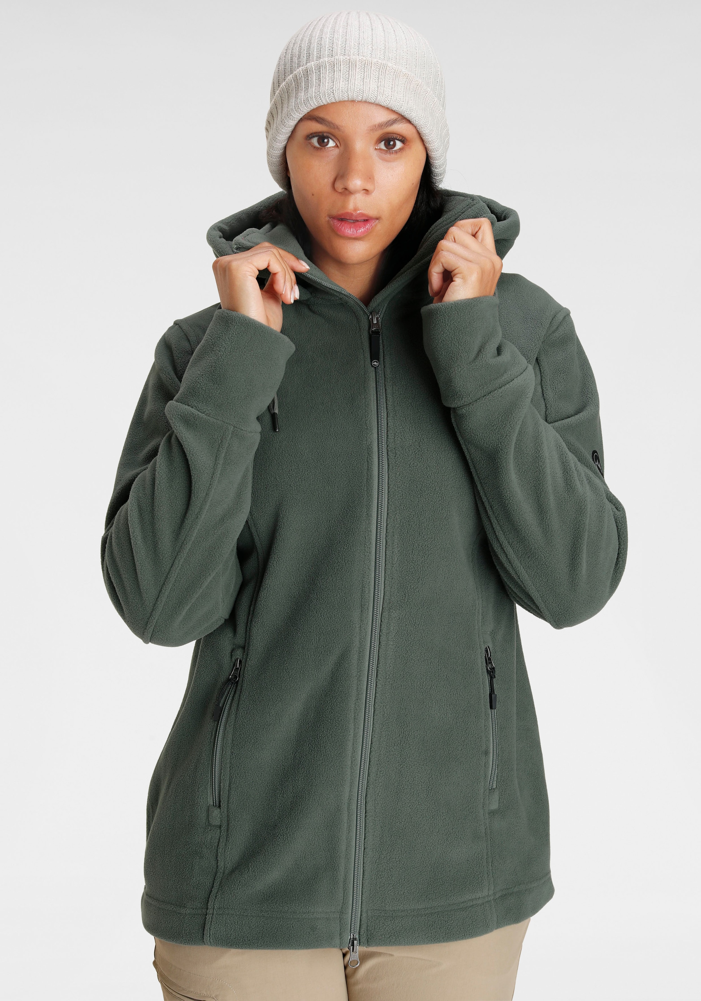 Polarino Fleecejacke mit Kapuze für kalte Tage,  aus Fleece,  sportlicher Stil,  atmungsaktiv