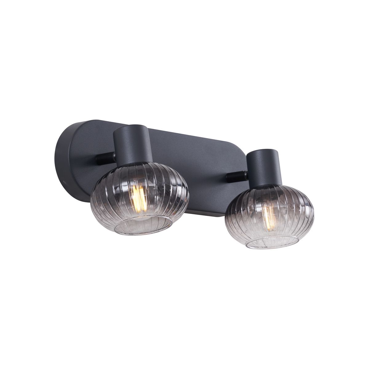 Afgeronde plafondspot zwart met smoke glas 2-lichts - Teddy